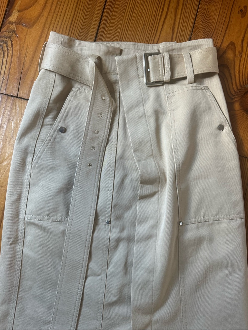A.L.C. Beige High-Rise Belted Skirt